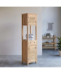 Tikamoon Bathroom Cabinets Solid Teak Wood Bathroom Cabinet Tower Storage Drawer Design 190cm