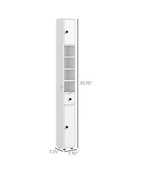 Rainsken Tall Slim Bathroom Storage Cabinet, 71" Freestanding Corner Cabinet with Four Open Shelves, Two 2-Tier Cabinets and 1 Drawer for Small S