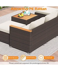 Gymax Set Of 7 Wicker Conversation Set w/ Seat and Back Cushions Wood Armrests and Tabletop