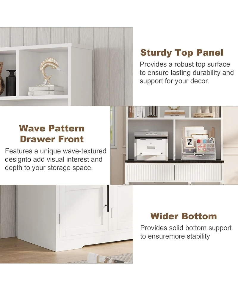 gaomon 60'' Kitchen Pantry Cabinet, Tall Pantry Cabinet with Glass Doors, Large Kitchen Hutch with Storage Drawers, Farmhouse Kitchen Cabinet