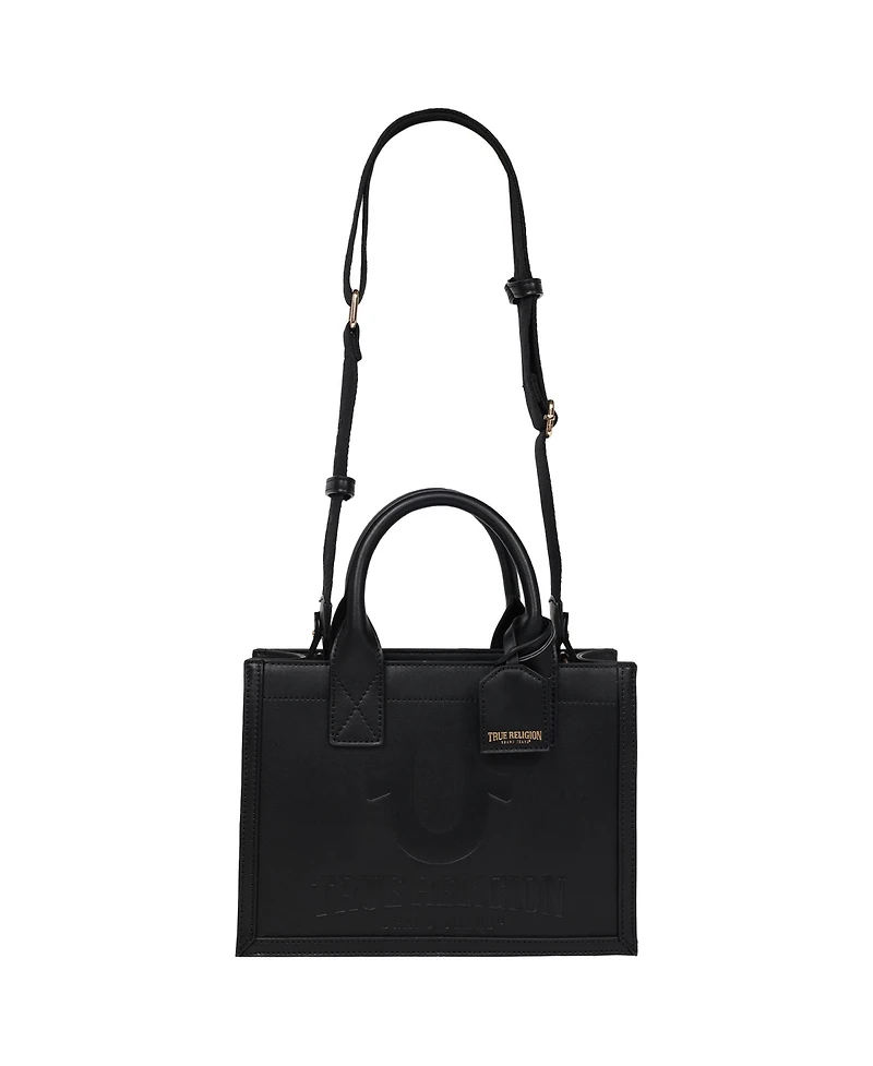 True Religion Debossed Logo Modern Tote with Removable Shoulder Strap