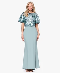 Betsy & Adam Women's Sequin Crewneck Ball Gown