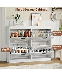 gaomon Hidden Shoe Storage Cabinet with 4 Flip Drawers & Adjustable Shelves, Modern Freestanding Shoe Rack Organizer for Entryway, Bedroom