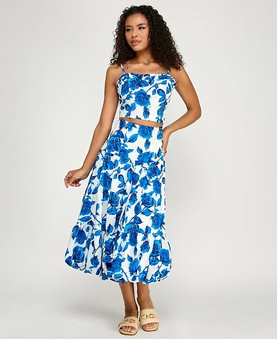 Katia Rae Junior's Floral Square Neck Top and Midi Skirt, 2-Piece Set