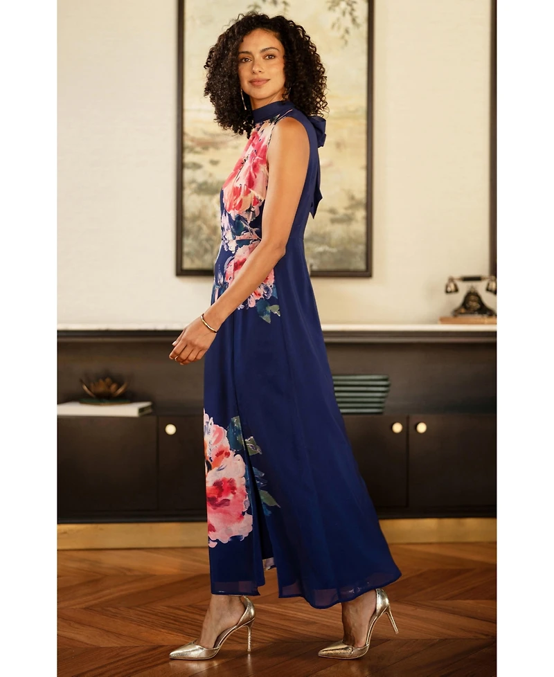 Yumi Women's Flower High Neck Maxi Dress