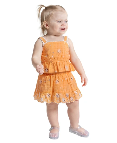 Rare Editions Baby Girls' Sleeveless Eyelet Dress and Skort, 2-Piece Set