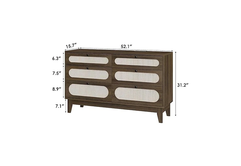 gaomon 6 Drawer Dresser for Bedroom Closet Chest of Drawers Oak Storage Cabinet