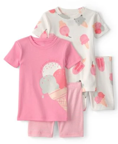 Carters Girls Baby Toddler Short Sleeve T Shirt Snug Fit Shorts 4 Piece Pajama Set