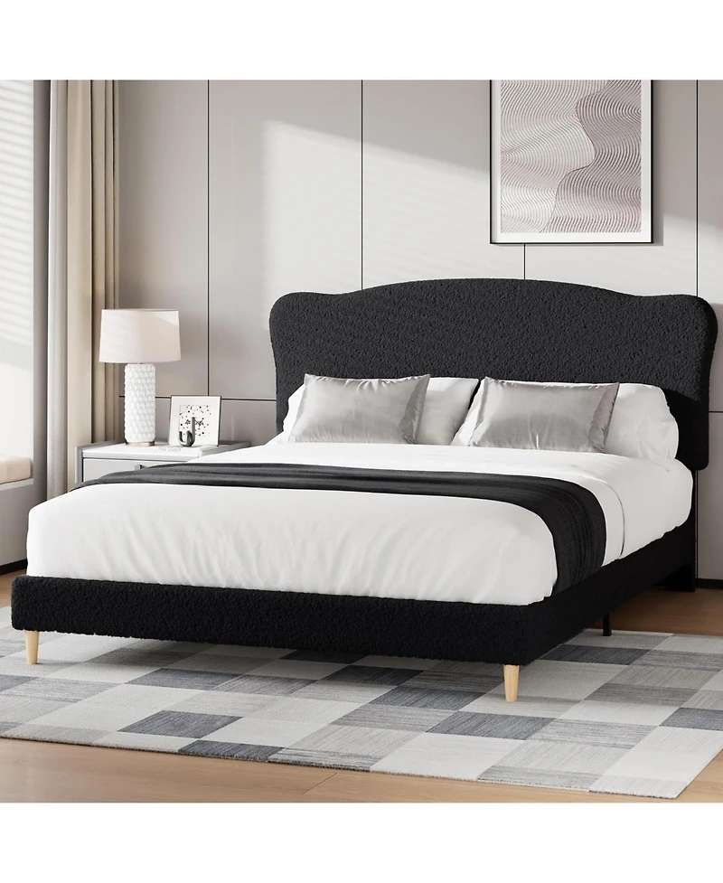 gaomon Queen Size Bed Frame with Upholstered Headboard, Soft Low Profile Sturdy Platform Bed with Rounded Corners Design, Heavy Duty, Wooden Slats