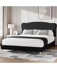 gaomon Queen Size Bed Frame with Upholstered Headboard, Soft Low Profile Sturdy Platform Bed with Rounded Corners Design, Heavy Duty, Wooden Slats