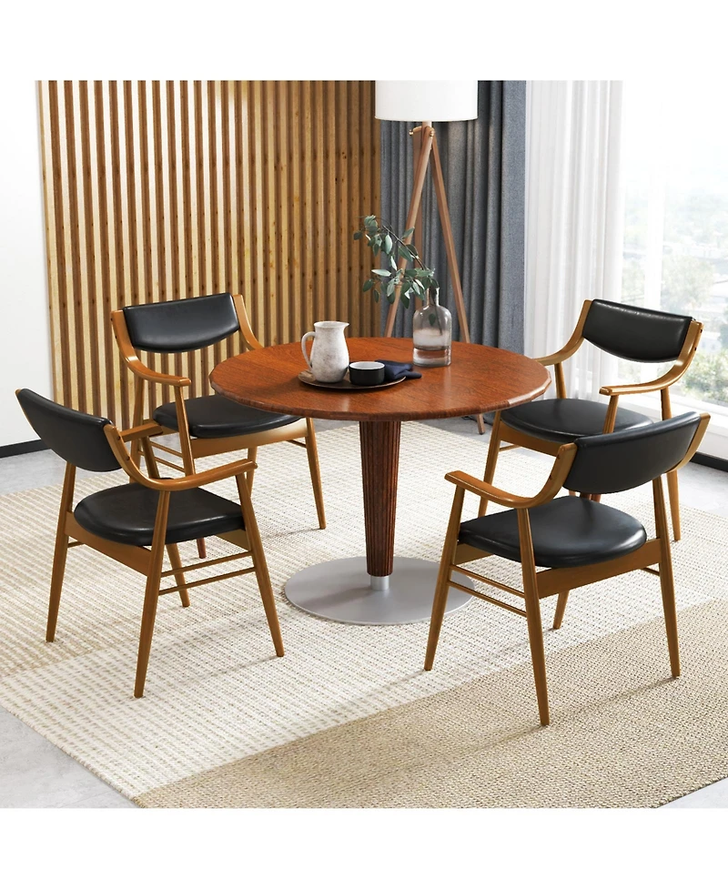 Gymax Set Of 4 Pu Leather Dining Chair w/ Padded Seat and Back Armrests Rubber Wood Frame