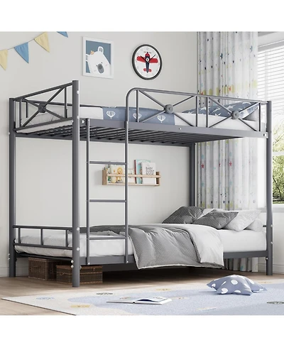 gaomon Industrial Twin Over Twin Bunk Bed, Heavy-Duty Steel Frame with Safety Guard Rails & Quiet Slats, Space-Saving for Kids, Steel Bed for School