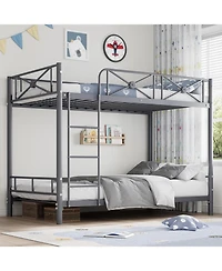 gaomon Industrial Twin Over Twin Bunk Bed, Heavy-Duty Steel Frame with Safety Guard Rails & Quiet Slats, Space-Saving for Kids, Steel Bed for School