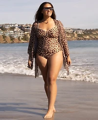 Becca Etc Plus Safari Leopard Metallic One-Piece Swimsuit