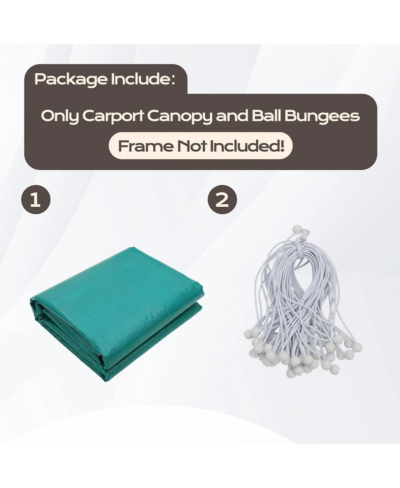 Aoodor 10 x 20 Ft All Weather Carport Replacement Canopy Cover