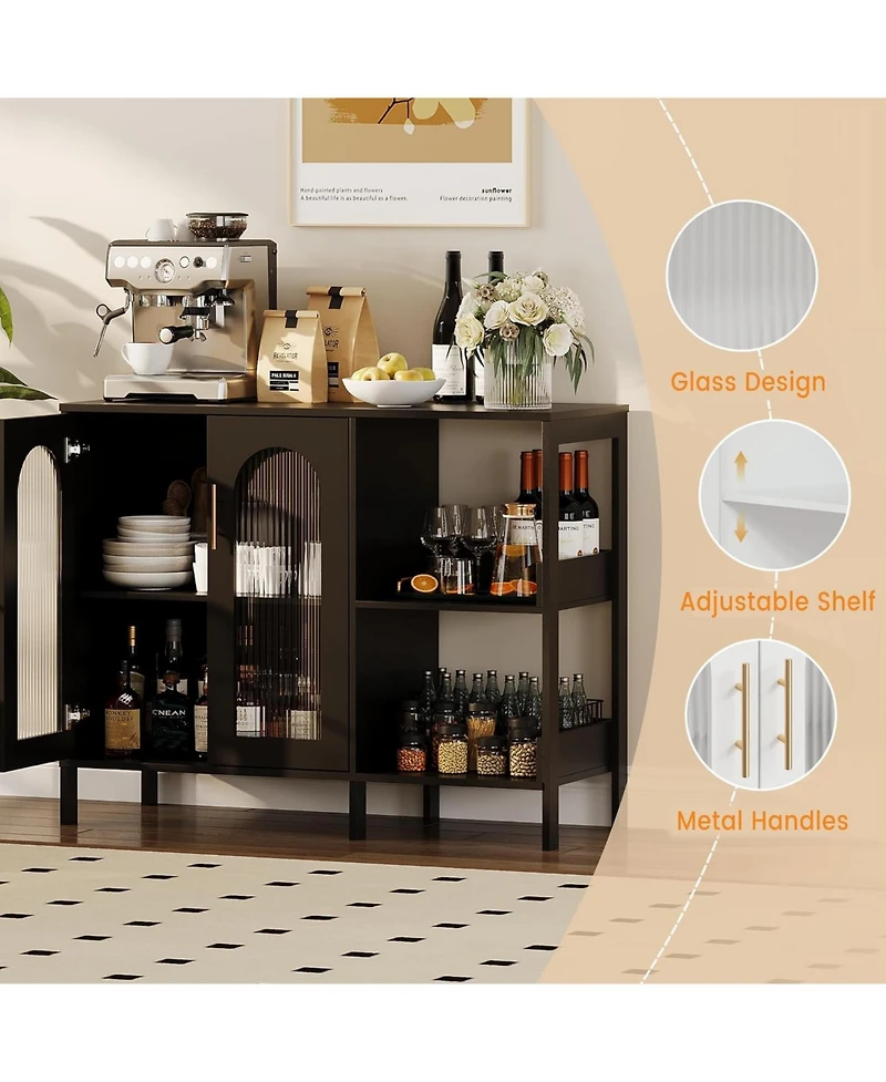 gaomon Sideboard Buffet Cabinet with Storage , Wooden Storage Cabinets with Glass Doors, Two Golden Metal Handles