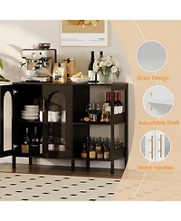 gaomon Sideboard Buffet Cabinet with Storage , Wooden Storage Cabinets with Glass Doors, Two Golden Metal Handles