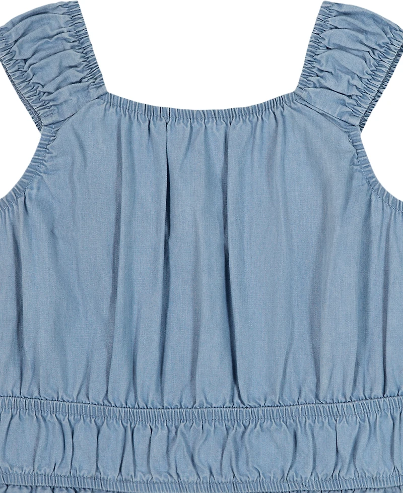 Calvin Klein Girls' 2T-6X Smocked Denim Top and Shorts, 2-Piece Set