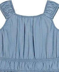 Calvin Klein Girls' 2T-6X Smocked Denim Top and Shorts, 2-Piece Set