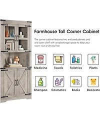 gaomon Rustic Farmhouse Tall Corner Cabinet Storage Cabinet with Glass Doors and Adjustable Shelves, Corner Display Cabinet for Kitchen