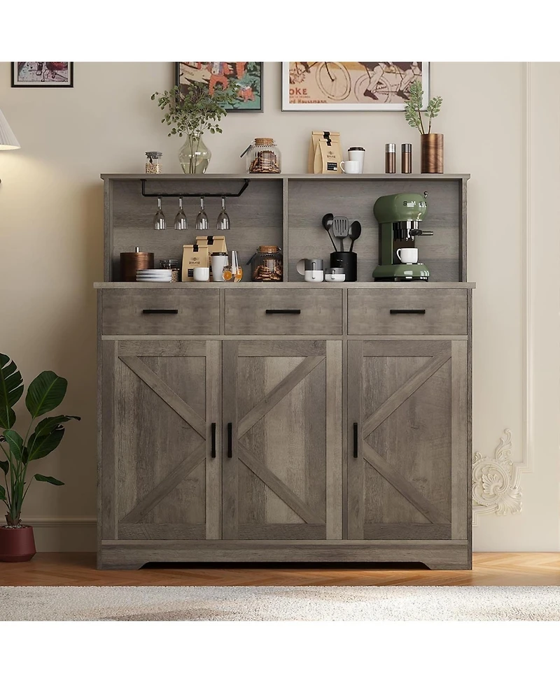 gaomon Farmhouse Style Buffet Cabinet with Integrated Microwave Stand, Versatile Sideboard Storage Featuring Drawers and Shelves