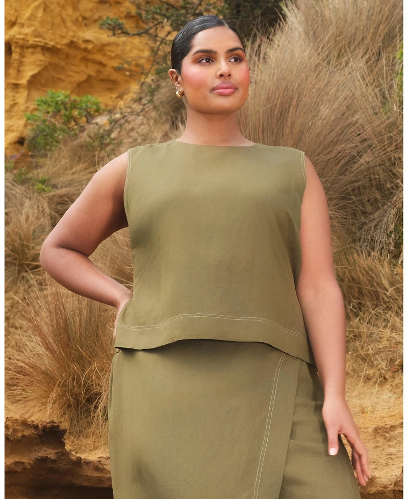 Estelle Plus Sonnet Linen Sleeveless Summer Tie-back Top