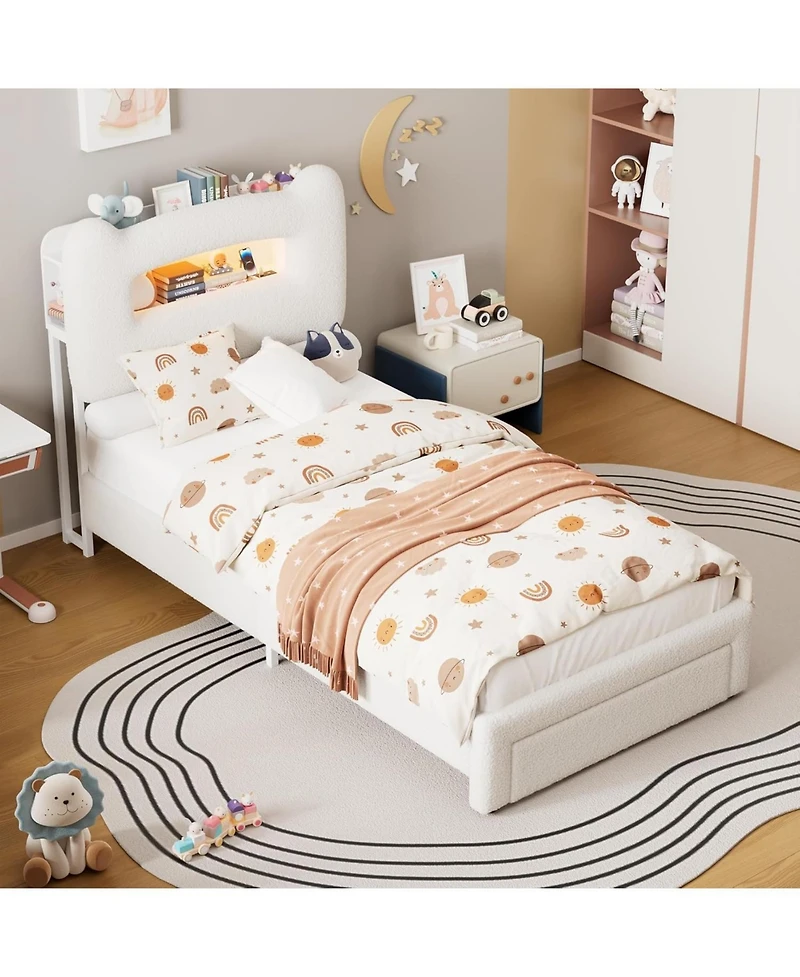 Gaomon Led Full Bed Frame with 2 Tier Storage Headboard Drawer Charging Station No Box Spring Needed