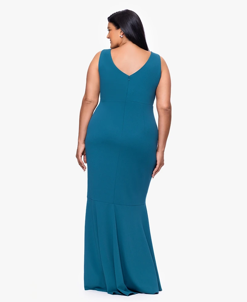 B&A By Betsy and Adam Plus Sleeveless V-Neck High-Low Dress
