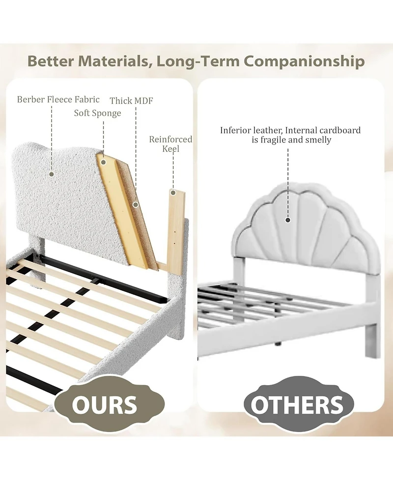 gaomon Twin Xl Bed Frame For Kids With Scallop Velvet Headboard Platform