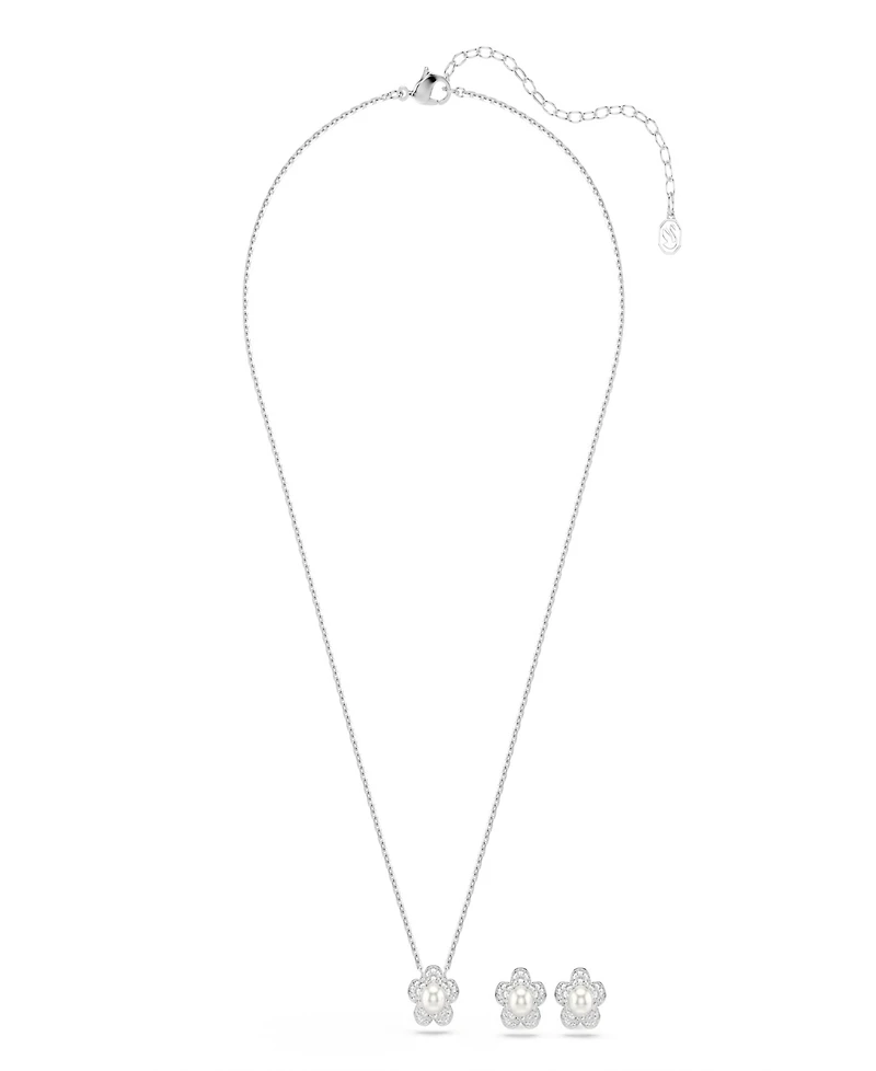 Swarovski x Ariana Grande Rhodium Plated Mother of Pearl Necklace and Earrings Set