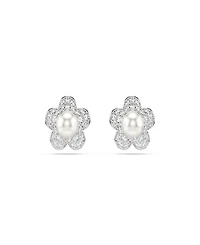 Swarovski x Ariana Grande Rhodium Plated Mother of Pearl Flower Stud Earrings