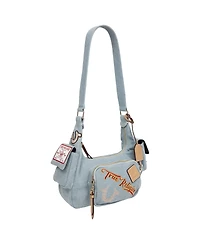 True Religion Multi-Patch Denim Hobo Shoulder Bag