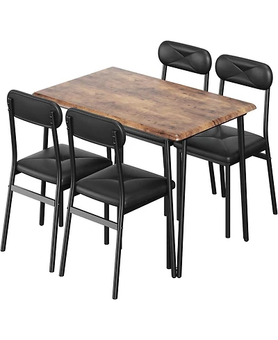 gaomon 5-Piece Square Dining Set for 4, Metal Frame Table & Upholstered Chairs, Retro