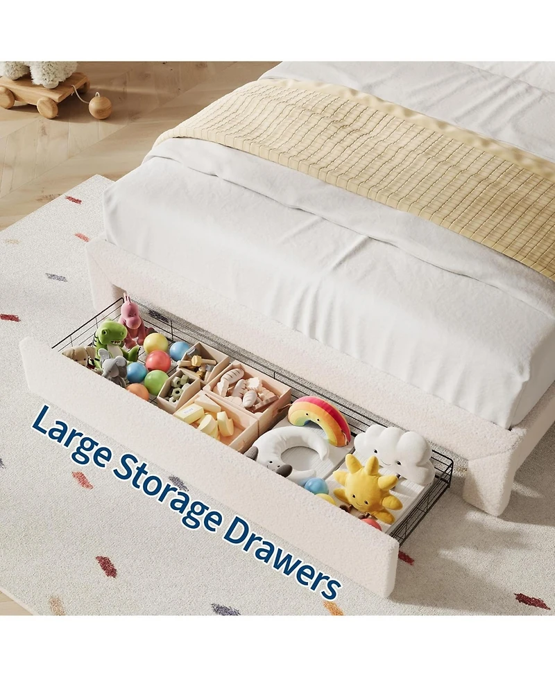 gaomon Queen Bed Frame Adjustable Upholstered Headboard Storage Drawers Boucle Lamb Fleece Led Kids Bed Wood Slats
