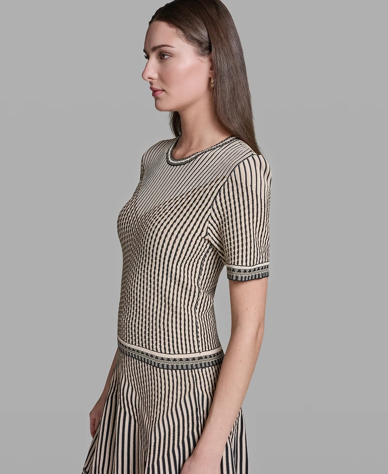 Bcbg Women's Short-Sleeve Mix Pattern Crew Neck Top