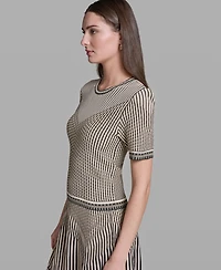 Bcbg Women's Short-Sleeve Mix Pattern Crew Neck Top