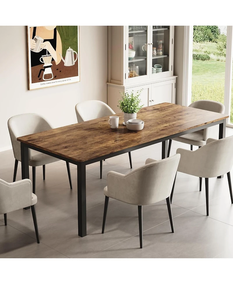 gaomon 78.7" Industrial Dining Table for 6, Wooden Long Table, Mortise Tenon, Metal Legs, Dining Room, Office, Retro