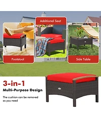 Gymax 2PCS Patio Ottomans Wooden Handles Rattan Knitting Foot Pedal Red