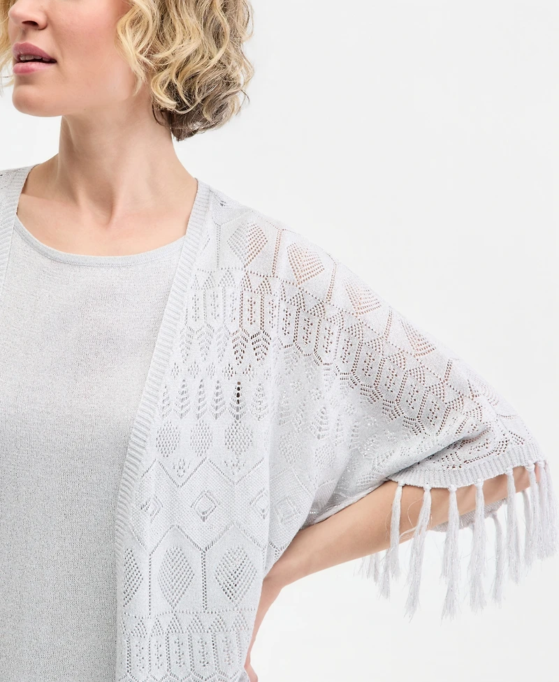 Jm Collection Women's Metallic Fringe Pointelle Cardigan, Macy's Exclusive
