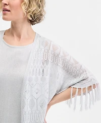 Jm Collection Women's Metallic Fringe Pointelle Cardigan, Macy's Exclusive