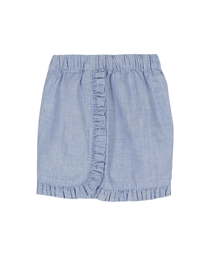 Kids Headquarters Girls' 2T-6X Woven Oxford Tunic and Ruffle Trim Shorts, 2-Piece Set