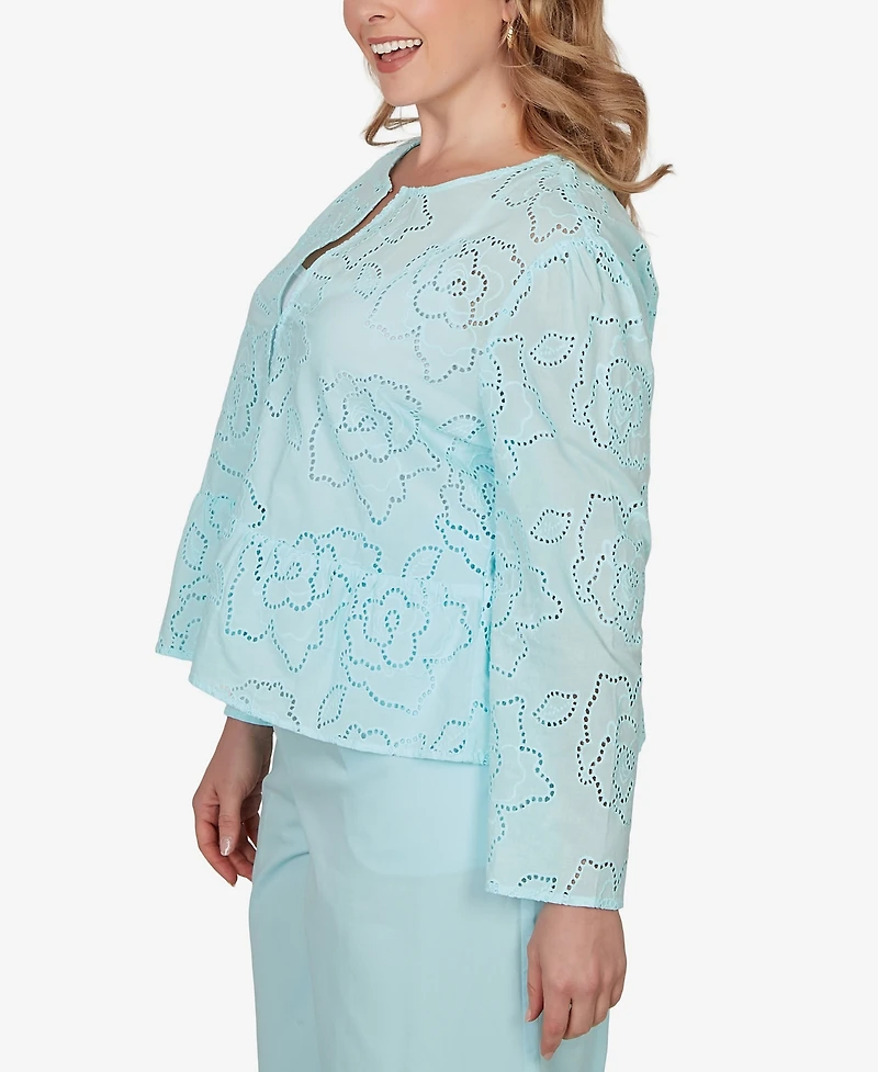 Ruby Rd. Plus Floral Eyelet Peplum Jacket