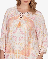 Ruby Rd. Plus Tapestry Print Drawstring Peasant Top