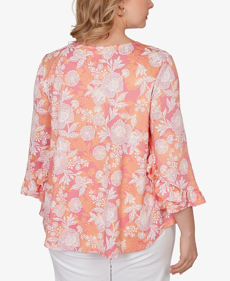 Ruby Rd. Plus Floral Puff Print Ruffle Knit Top