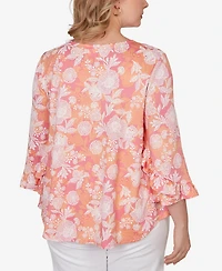 Ruby Rd. Plus Floral Puff Print Ruffle Knit Top