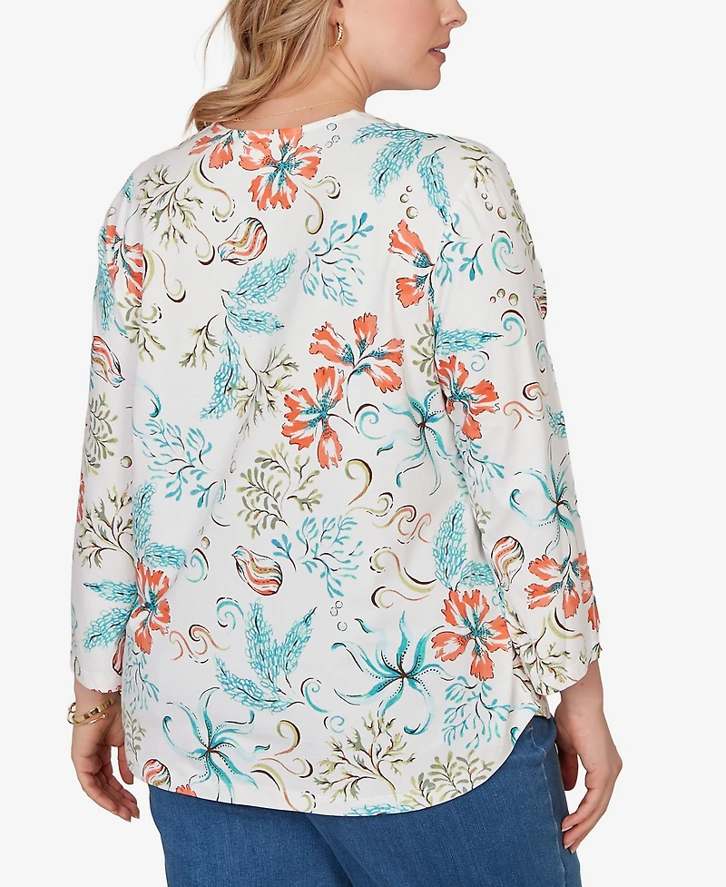 Ruby Rd. Plus Embellished Oceania Floral Knit Top