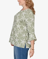 Ruby Rd. Plus Starfish Puff Print Flutter Sleeve Top