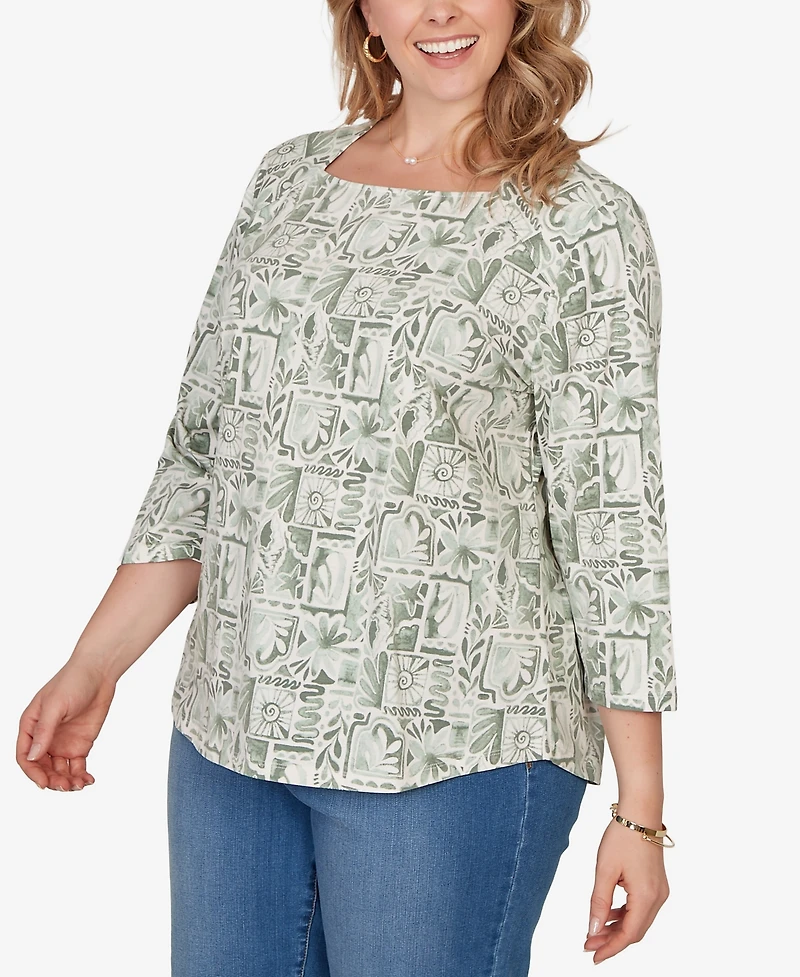 Ruby Rd. Plus Size Seashell Patchwork Knit Top