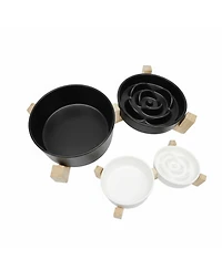 Aronkl Ceramic Slow Feeder Dog Bowl Set with Wooden Stand Anti-Gulping Anti-Slip Dishwasher Safe