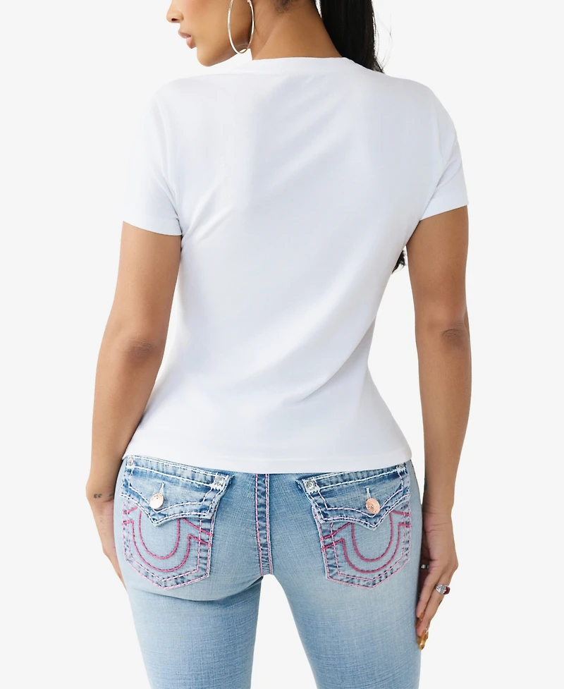 True Religion Women's Crystal Classic Crew Neck T-Shirt